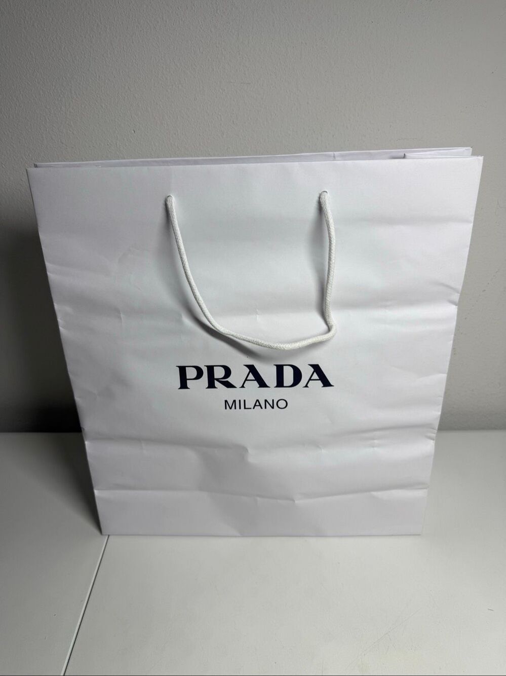 Prada Milano White Paper Shopping Bag Gift Packaging 18 x 19 Inches
